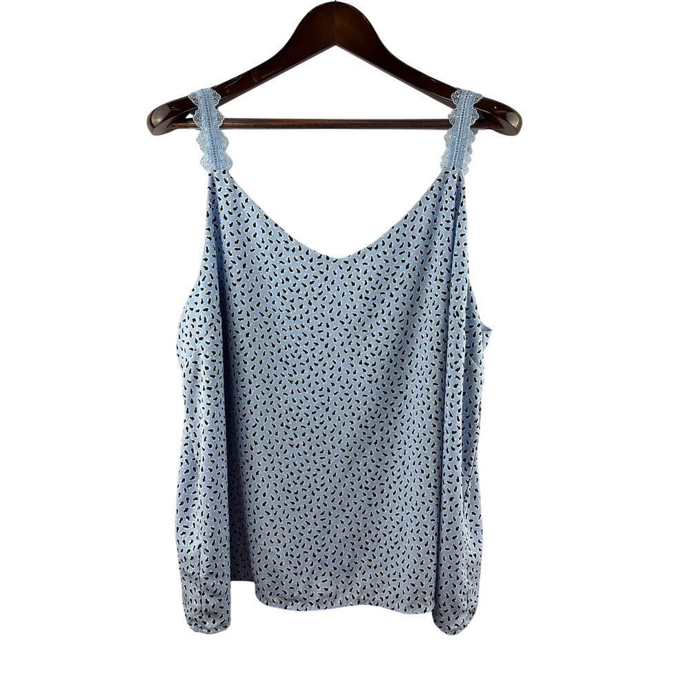 Women’s Nordstrom Rack Size 2X Pale Blue w/ Black Florals Sleeves Blouse